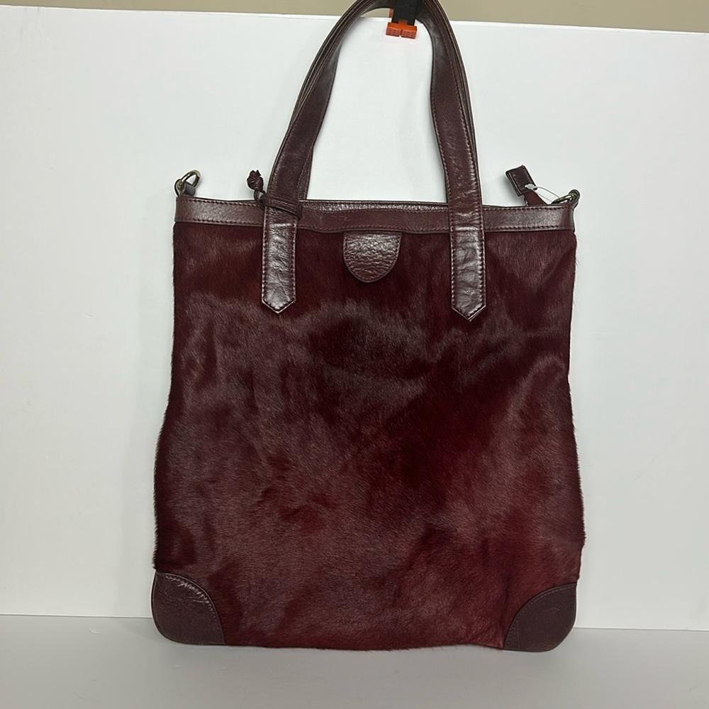 Aqua Madonna Hair on Cow Hide Red Leather Bag